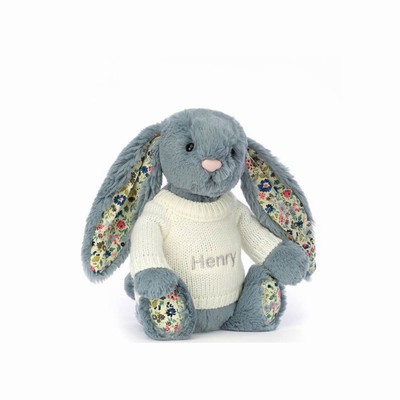 Jellycat Blossom Dusky Blue Konijn with Cream Jumper | OL4270695